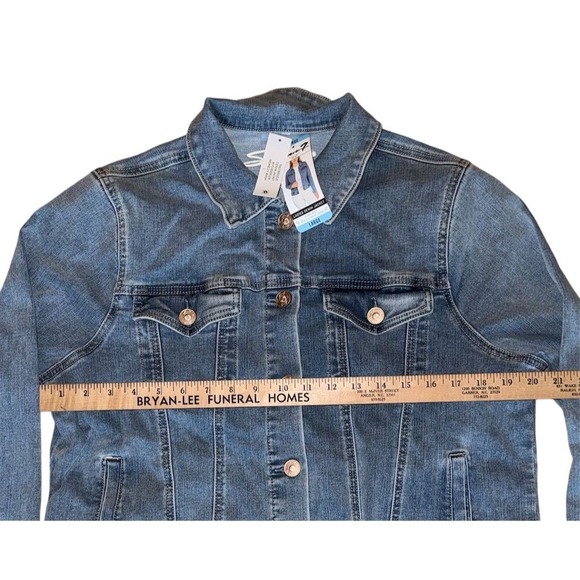 Seven 7 Women's Denim Jacket Blue Size L Casual Long Sleeve Jean Y2K trucker $89 - Picture 8 of 11